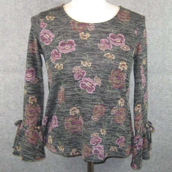 Style & Co Printed Lantern Sleeve Top Black Floral Size PP NWT - Picture 2 of 8